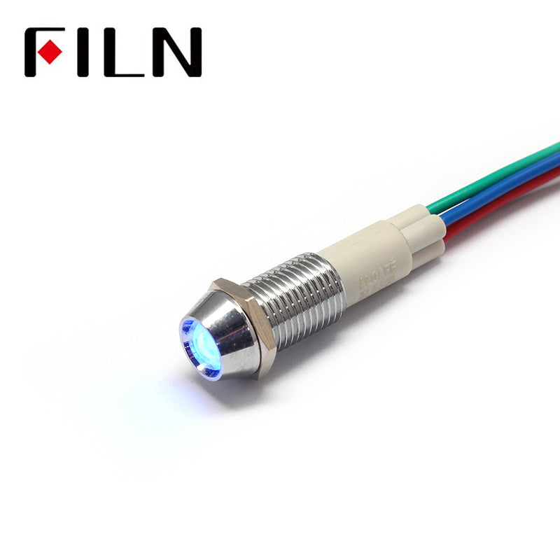 10MM Three Colors Metal Signal Indicator Light With a Wire Blue