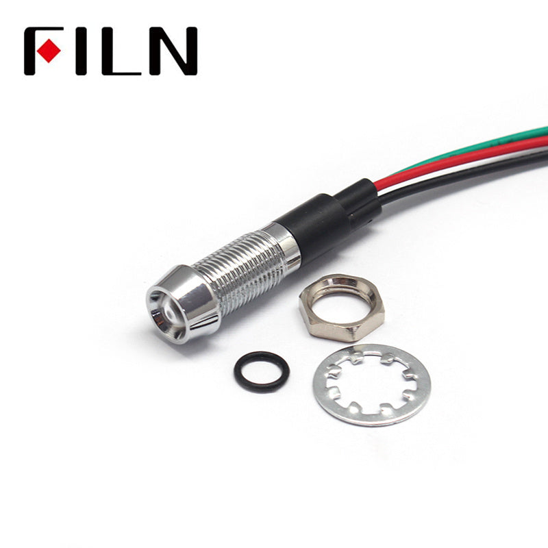 12V Double Color 8mm LED FILN Indicator Light Lamp With Wire Detail