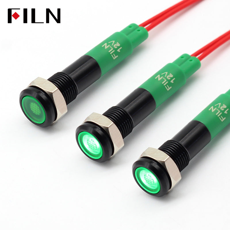 FILN 6MM(1/4‘’) 12V  24V 220V LED Indicator Light Mini Metal Waterproof IP67 Pilot Signal Lamp Red Green Yellow Blue White