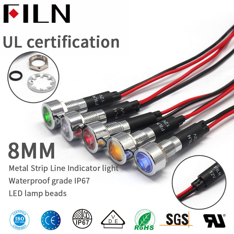 8mm 12V 24V 110V 220v Metal  Blue Red Green LED Indicator Light