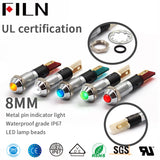 FILN 8mm Metal Pilot Lamp LED Indicator Light  With Solder Terminal(2.8mm)