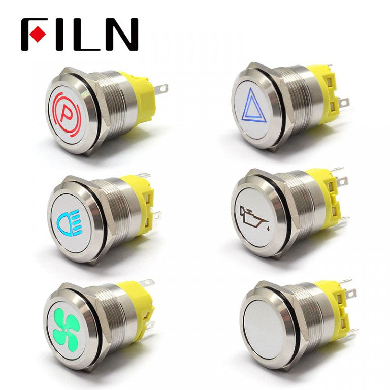 16mm 12V Automotive Push Button Switch With Light