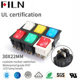 FILN 12V 250V Bule LED Screw Feet KCD4 Boat Rocker Switch