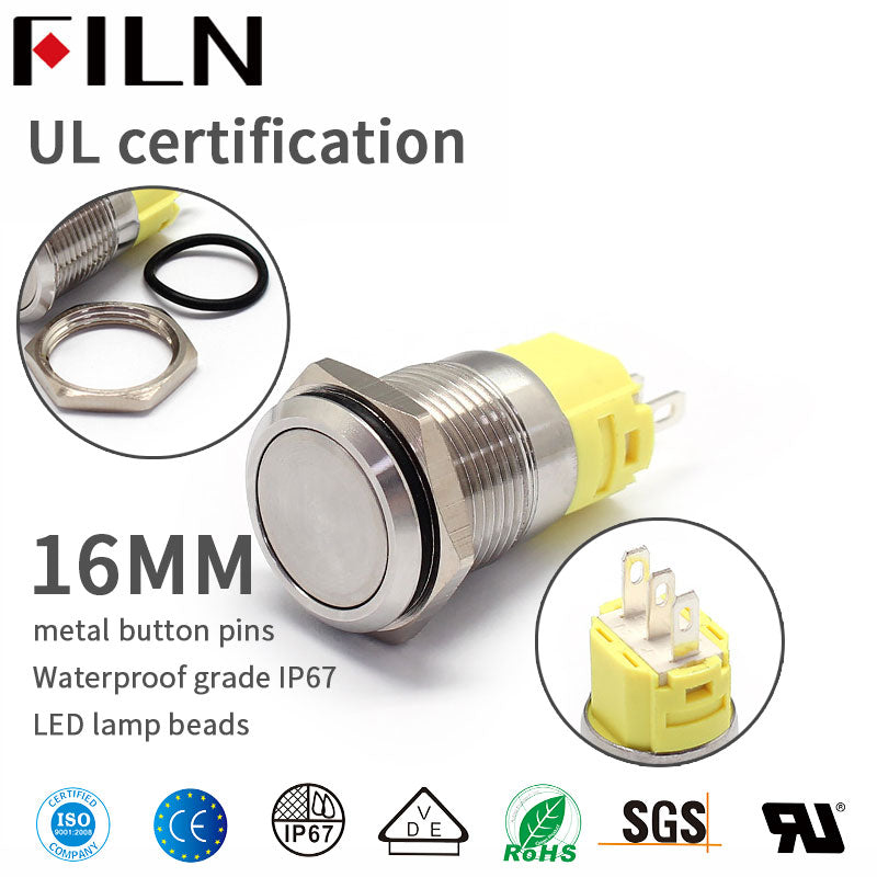 FILN 16mm Flat head high quality NO LED Metal Push Button Switch stainless steel waterproof switch