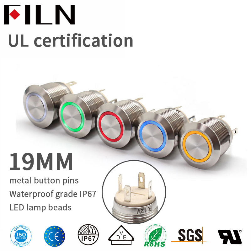 19MM 10A 250V IP67 FILN momentary push button switch