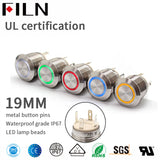 19MM 10A 250V IP67 FILN momentary push button switch