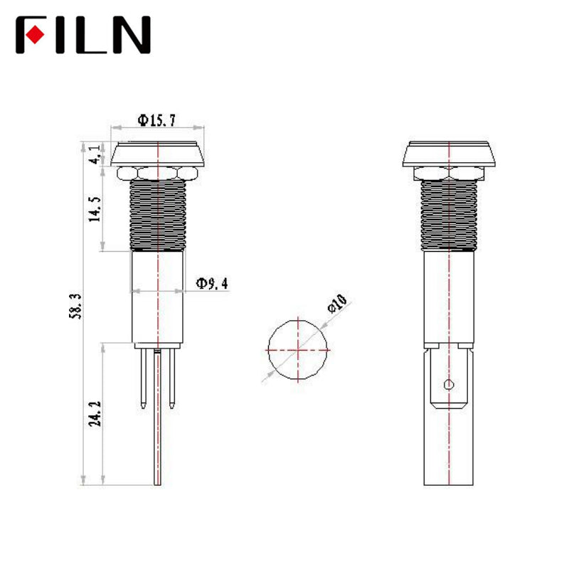 10mm 12V 24V 220V Kitchen Equipment LED Plastic Indicator Light hole plastic led signal lamp with 6.3mm faston terminal pins