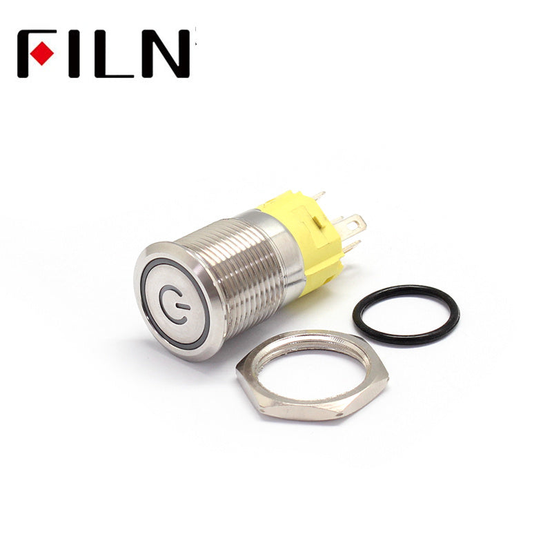 Filn 16mm 6V 12V 110V 220V LED waterproof Push Button Switch with Power symbol Details