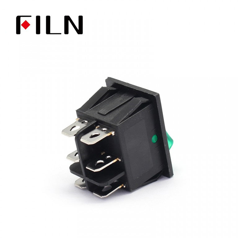 FILN KCD4 15A 24V Green LED Latching 4 Prong Rocker Switch Bottom