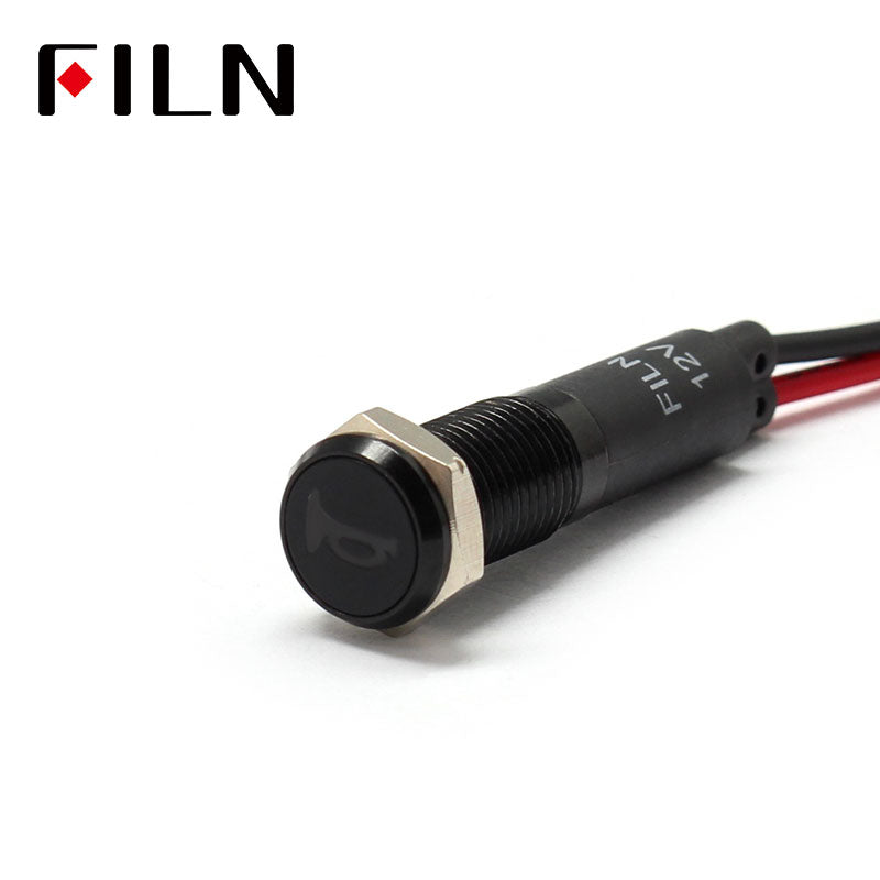 FILN Black Bezel FL1M 8mm 12V LED Metal Indicator Dashboard Light with Symbol Horn warning Signal symbol indicator