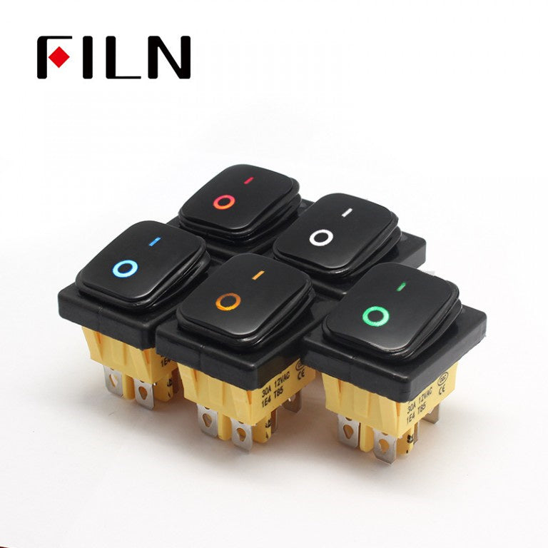 FILN  IP68 KCD4 6PIN Momentary LED Waterproof Rocker Switch