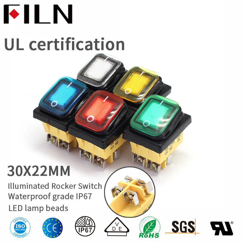 220V 15A Green LED Screw Feet 4PIN Illuminated Rocker Switch