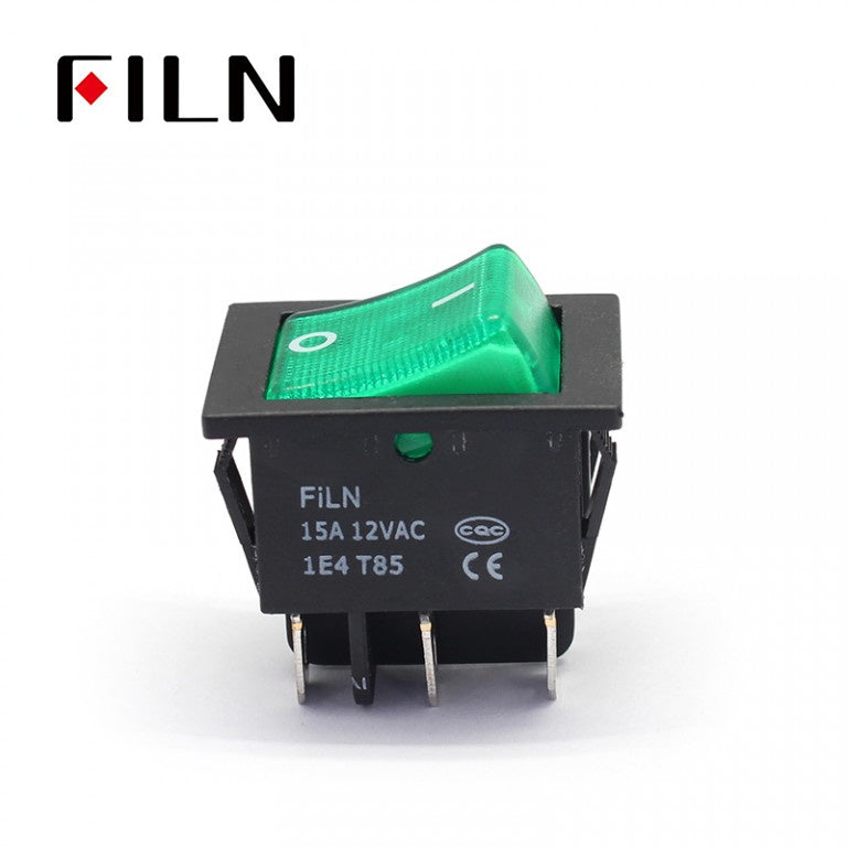 FILN KCD4 15A 24V Green LED Latching 4 Prong Rocker Switch On Sale