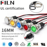 FL1N 16MM LED Metal indicator light Metal LED Pilot Panel Dash Signal Indicator Warning light 20cm cable Chrome Finish Car Boat Marine