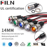 FILN 14mm Metal Indicator Light Pilot Signal lamp with wire 20cm 6V 12V 24V 110V 220v red yellow blue green white led