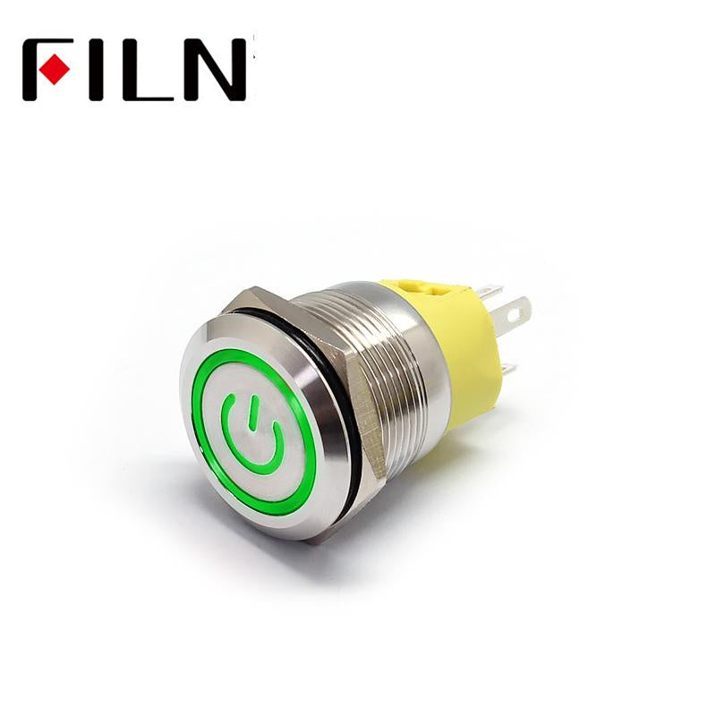 22MM 12V White LED Latching Metal Push Button Switch Green