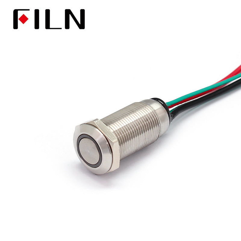 12mm Waterproof Momentary Latching LED Light Push Button Switch With Wire Front