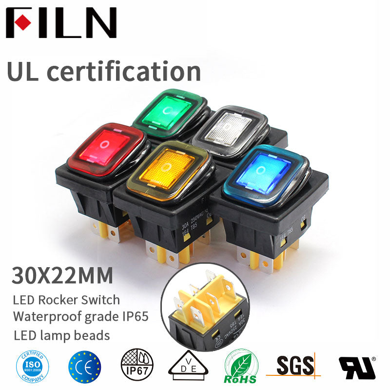 FILN KCD4 250V on-off-on 6Pin Waterproof LED Rocker Switch