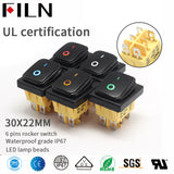 FILN  IP68 KCD4 6PIN Momentary LED Waterproof Rocker Switch