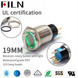 FILN 19mm 2 Position 3 Position Selector Rotary Switch Push Button Switch Dpdt Latching on off 12V 24V led illuminated