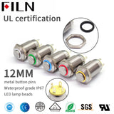 12mm 12V LED Momentary 2 Pins 4 Pins 1NO Latching Brass Nickel Plated anti vandal High Actuator Mini Metal Push Button Switch