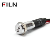 FILN White Bezel FL1M 8mm 12V LED Metal Indicator Dashboard Light with Symbol Left and right turn light Signal symbol indicator