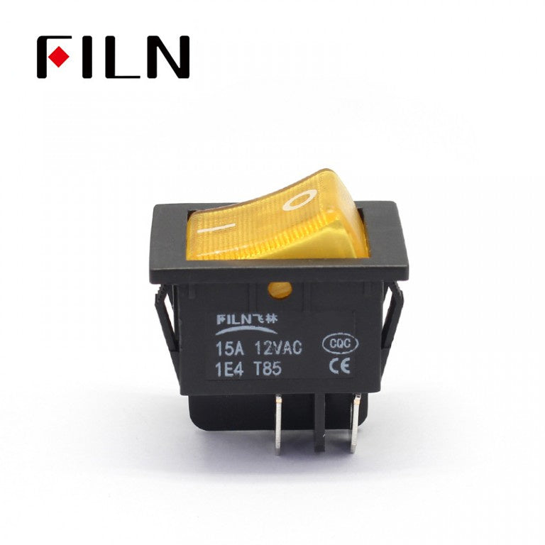 FLIN 250V 15A 4 PIN Affordable LED Light Rocker Switch Yellow