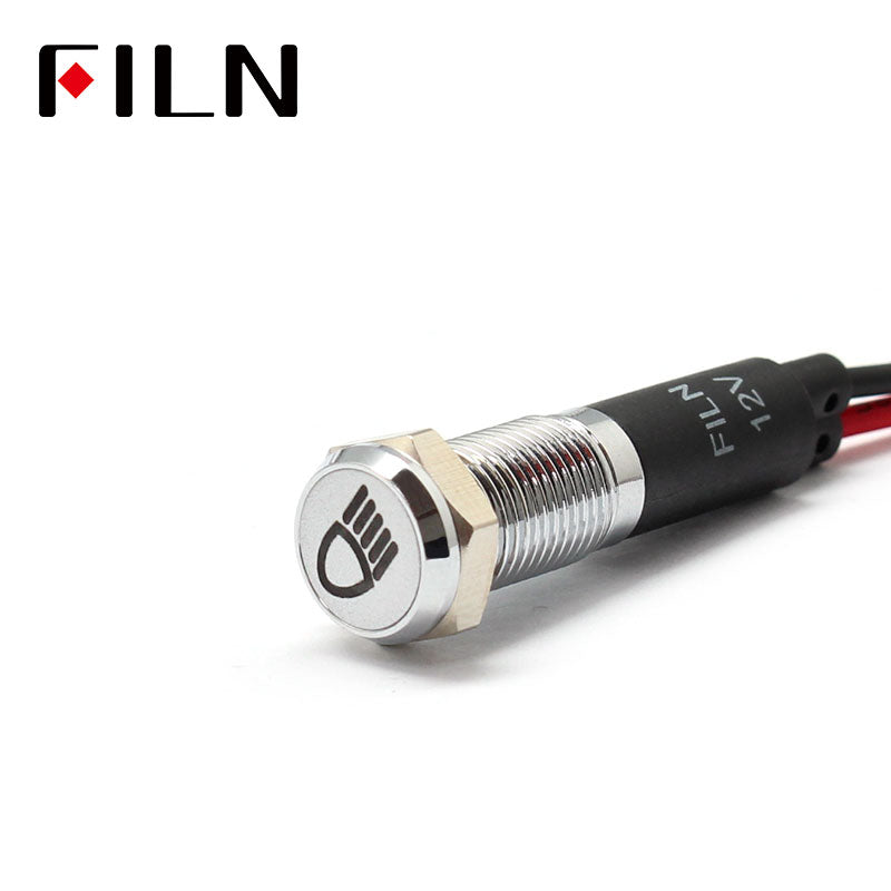 FILN White Bezel FL1M 8mm 12V LED Metal Indicator Dashboard Light with Symbol Low beam Signal symbol indicator