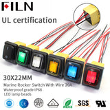 FILN 20A 220V Waterproof IP68 Marine Rocker Switch With Wire