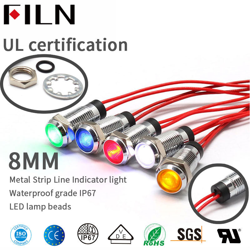 Filn 8MM Indicator Lamp 12 Volts And 24 Volts Metal Led Indicator Ligh –  YUEQING YULIN ELECTRONIC CO., LTD
