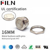 FILN silver 12mm short length 4 soldering pin dull momentary metal push button switch