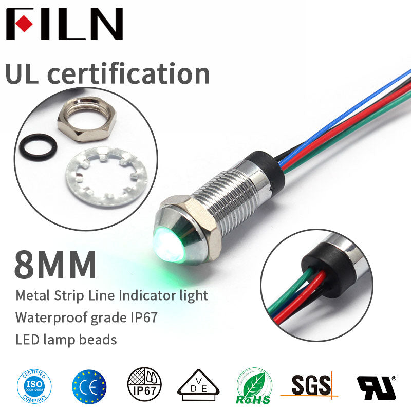 8MM Three Color Waterproof IP67 Metal Signal Indicator Light