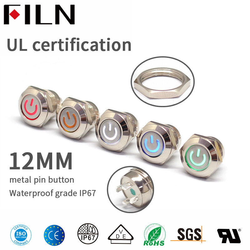 FILN IP67 waterproof 12MM 12V 220V Mini metal Push Button Switch ON OFF