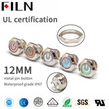 FILN IP67 waterproof 12MM 12V 220V Mini metal Push Button Switch ON OFF