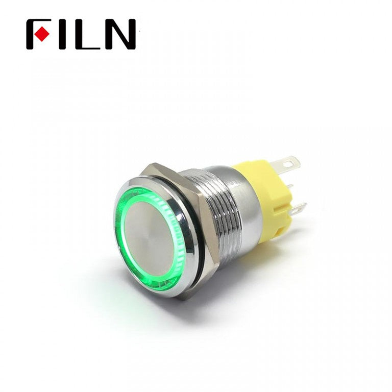 19MM Flat Head Terminal Pin Concave Momentary Push Button Switch Green