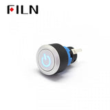 FILN 22mm Illuminated 12V Led Reset Round Momentary Plastic Power Logo Momentary Switch Front