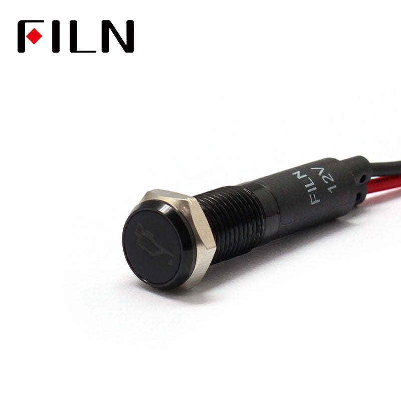 FILN Black Bezel FL1M 8mm 12V LED Metal Indicator Dashboard Light with Symbol Motor oil Signal symbol indicator