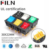 FILN 12V 15A Red LED PA66 Nylon ON OFF ON Rocker Switch