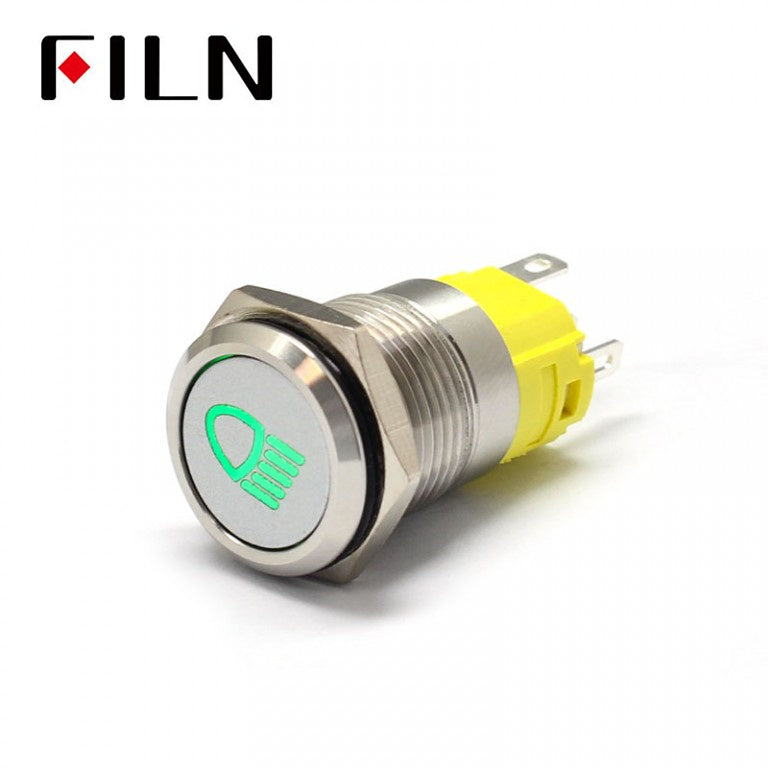 16mm 12V Automotive Push Button Switch With Light High Beam