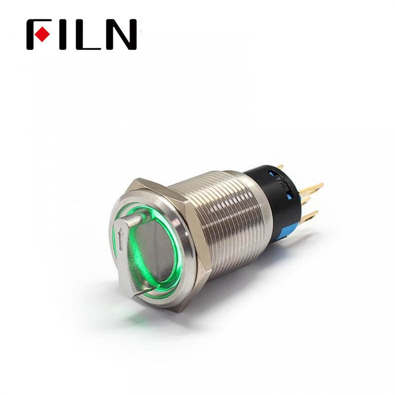 19mm 3 Way  Push Button Switch Metal Rotary Latching Illuminated Green