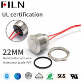 FILN 110V Momentary Push Button Switch Flat Stainless Steel