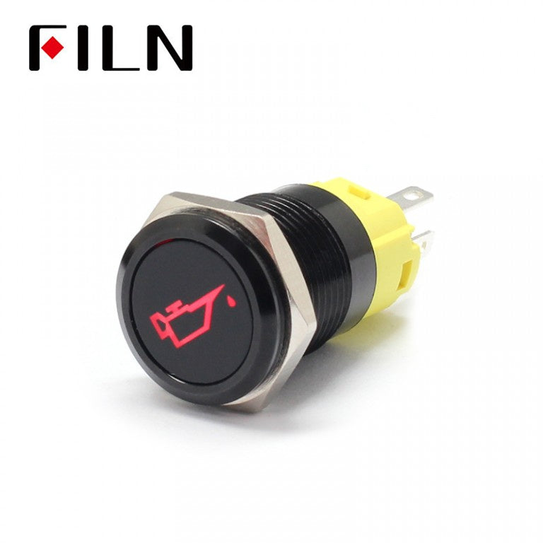 16mm 12V Automotive Push Button Switch With Light Engine oil