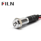 FILN White Bezel FL1M 8mm 12V LED Metal Indicator Dashboard Light with Symbol Rear fog lights Signal symbol indicator