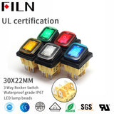 10V 15A Yellow LED ON OFF ON Momentary 3 Way Rocker Switch