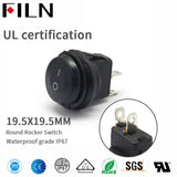 FILN 2PIN KCD1 ON OFF IP67 Black 5A 250V Car Round Rocker Switch