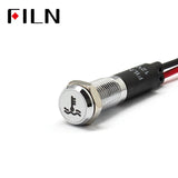 FILN White Bezel FL1M 8mm 12V LED Metal Indicator Dashboard Light with Symbol Water Temperature Signal Symbol Indicator