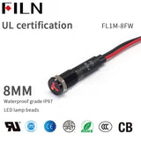 FILN Black Bezel FL1M 8mm 12V LED Metal Indicator Dashboard Light with Symbol Water Temperature Signal Symbol Indicator