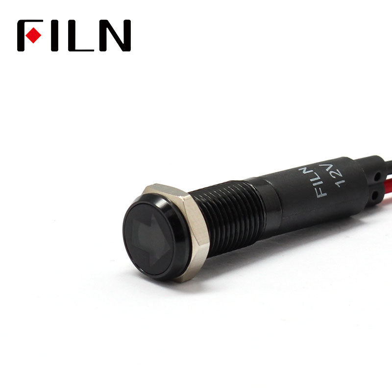 FILN Black Bezel FL1M 8mm 12V LED Metal Indicator Dashboard Light With Symbol Turn Signal Symbol Indicator