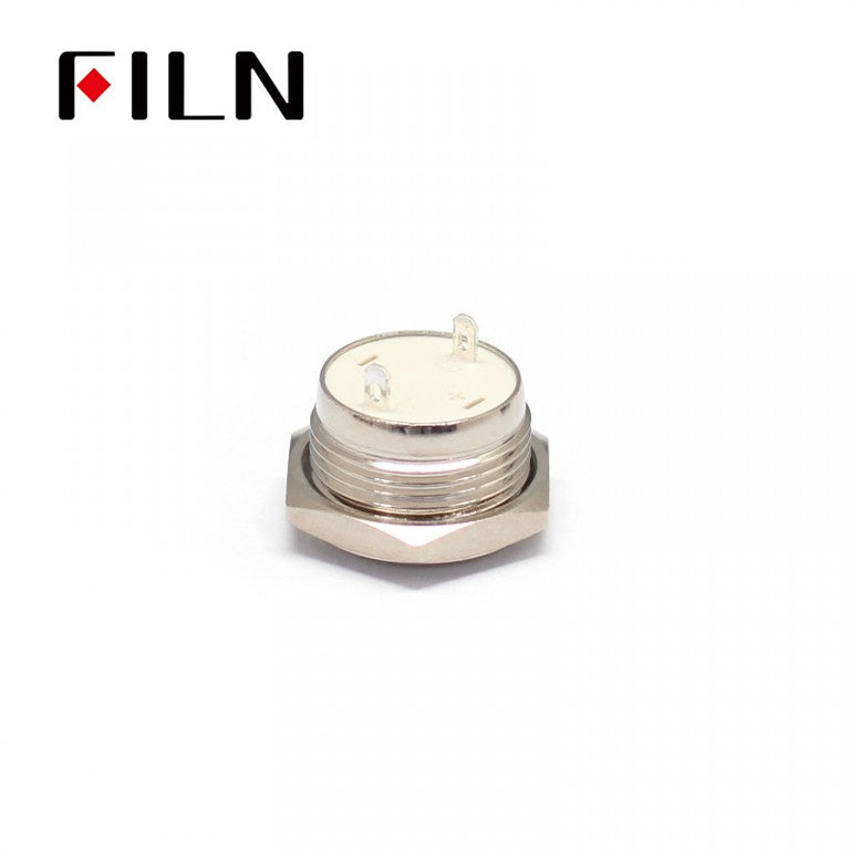 FILN 16mm Waterproof 2Pin Solder Terminal Flat Head Metal Push Button Bottom