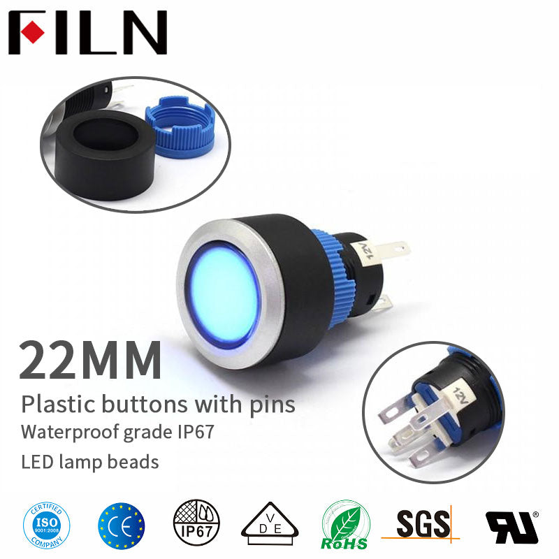 FILN Professional Production Of The Plastic Button Switch Waterproof With Light 16mm Hole